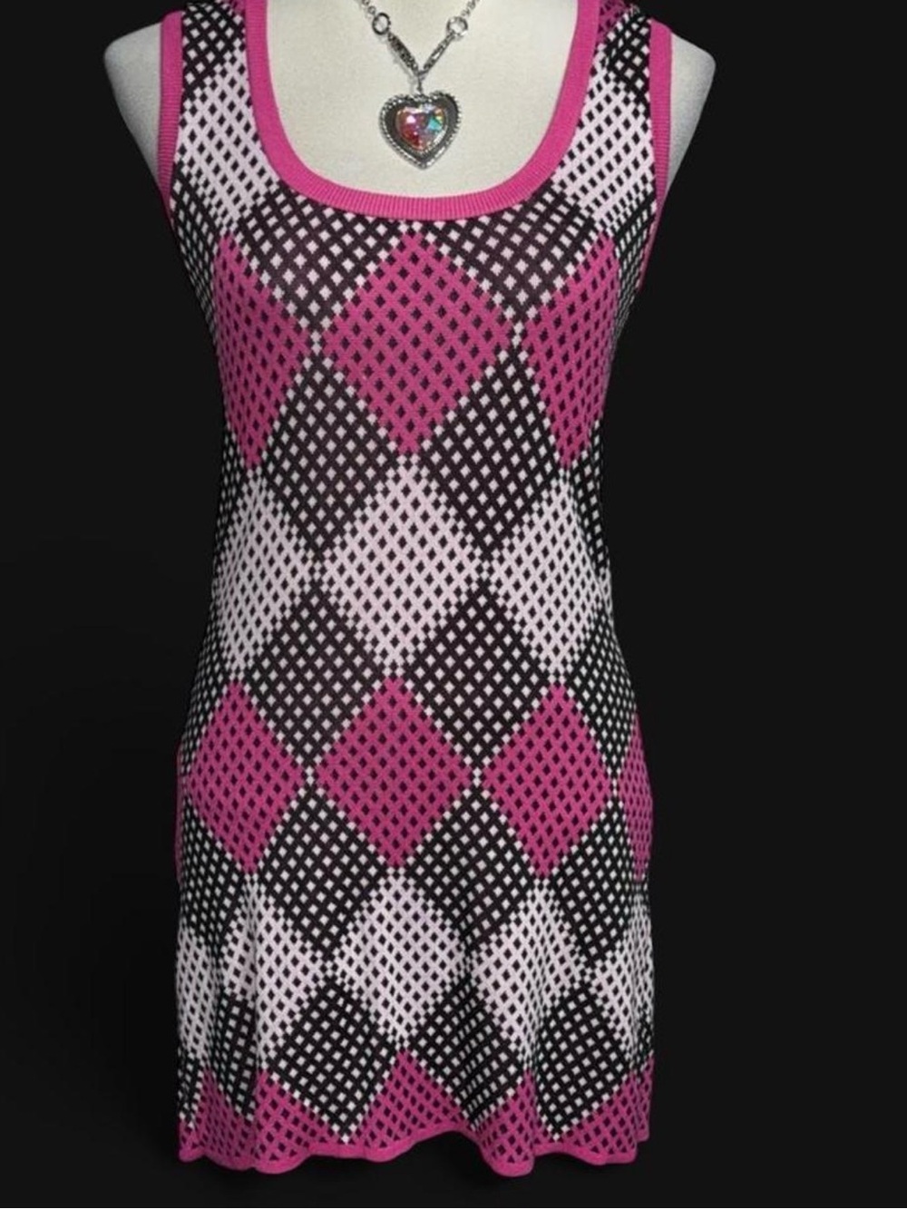 Say What? Pink Black and White Argyle Knit Tank